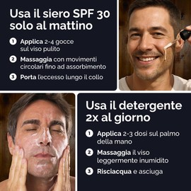 Komplettes Kit Skincare Omnis Uomo Anti-Falten, Reiniger, Augenkontur, Tages-Serum SPF30, Nachtcreme, alles Made in Italy