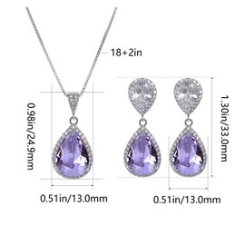 AMYJANE Wedding Jewelry Set for Bride - Sterling Silver Teardrop Amethyst Purple Cubic Zirconia Crystal Rhinestone Necklace Earrings Set Bridal Jewelry Set for Bridesmaids February Birthstone Jewelry