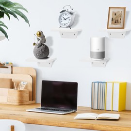 PHOENANCEE Small Floating Shelves,Trapezoid Wall Shelf for Speaker Table Lamp Plants Display,Decorative Wood Ledges Chic for Living Room,Bedroom,Kitchen,Office,Pine,8x6 Inch,2 Pack(White)