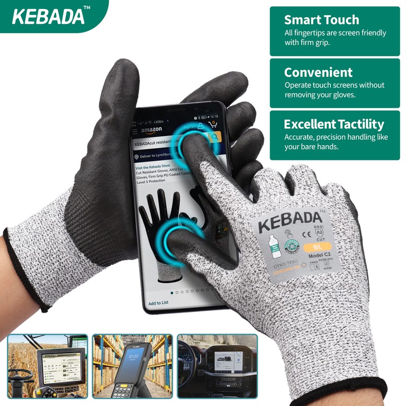 Kebada Cut Resistant Gloves, ANSI A2 Cutting Glove, PU Coated,