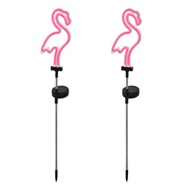Solar Pink Flamingo Yard Ornaments w/Stakes, Solar Landscape Lights Outdoor Waterproof Neon Strip for Garden Pathway Patio Lawn Flowerbed Beach Party Wedding, 30" Tall (2 Pack)