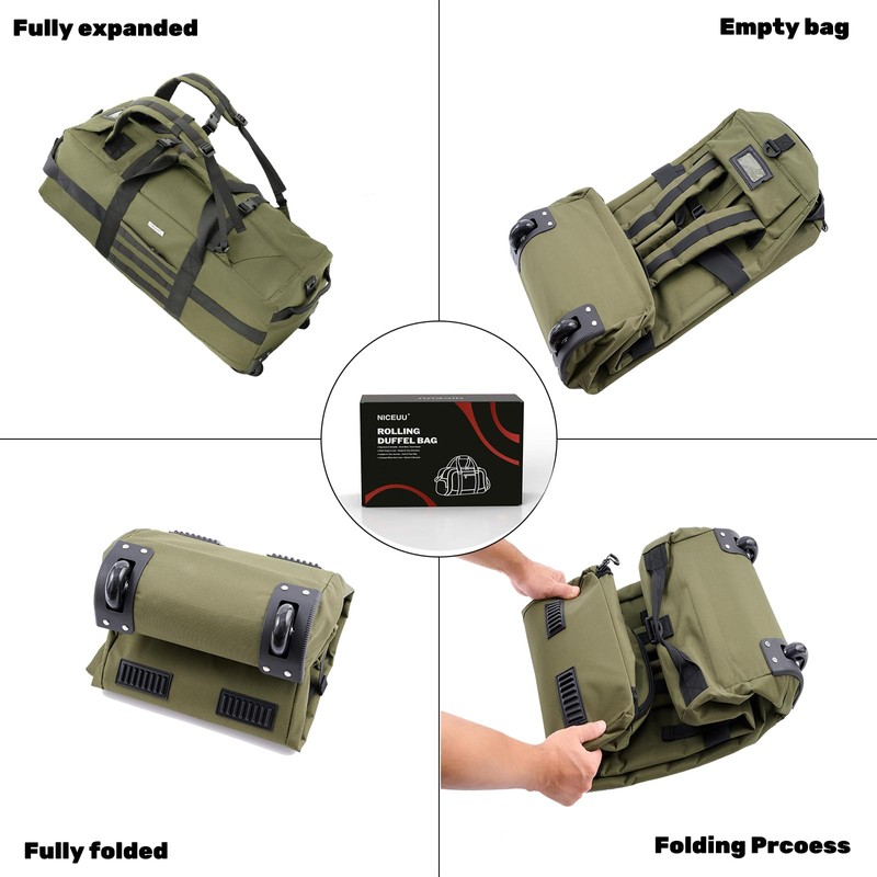 Duffle Bag Travel Luggage with Wheels: Large Rolling Backpack Foldable