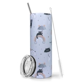 Cat Tumbler with Straw and Lid Vacuum Insulated 20oz Stainless Steel Tumbler Cat Themed Present for Women Kitten Coffee Cup Skinny Water Bottle for Home or Travel
