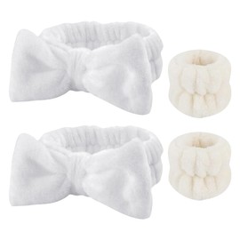 UUYYEO 4 Pcs Face Washing Headband Wristband Bowknot Spa Headband Wrist Wash Bands Scrunchies Cute Makeup Headband Skin Care Wrist Towel for Women Girls White