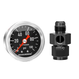 MEASUREMAN 0-100Psi Stainless Steel Glycerin Filled Fuel Pressure Gauge, 1-1/2" Black Dial, with 6AN Fuel Pressure Take Off Fitting Adapter Aluminum, 1/8" NPT Center Back Mount