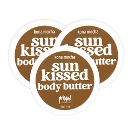 Primal Elements Sunkissed Body Butter with Coconut Oil, Shimmering Moisturizer for Ultimate Hydration and Nourishment, Suitable for All Skin Types, Instant Glow – Kona Mocha, 3 pack (4 oz each)