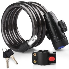Bike Lock, [4ft/1.2m] Diyife 12mm Bike Security Cable Lock, Steel Coiled Cable Lock with 2 Keys, Heavy Duty Bicycle Lock with Mounting Bracket for Bike Motorcycle Scooter Skateboard Stroller Outdoor