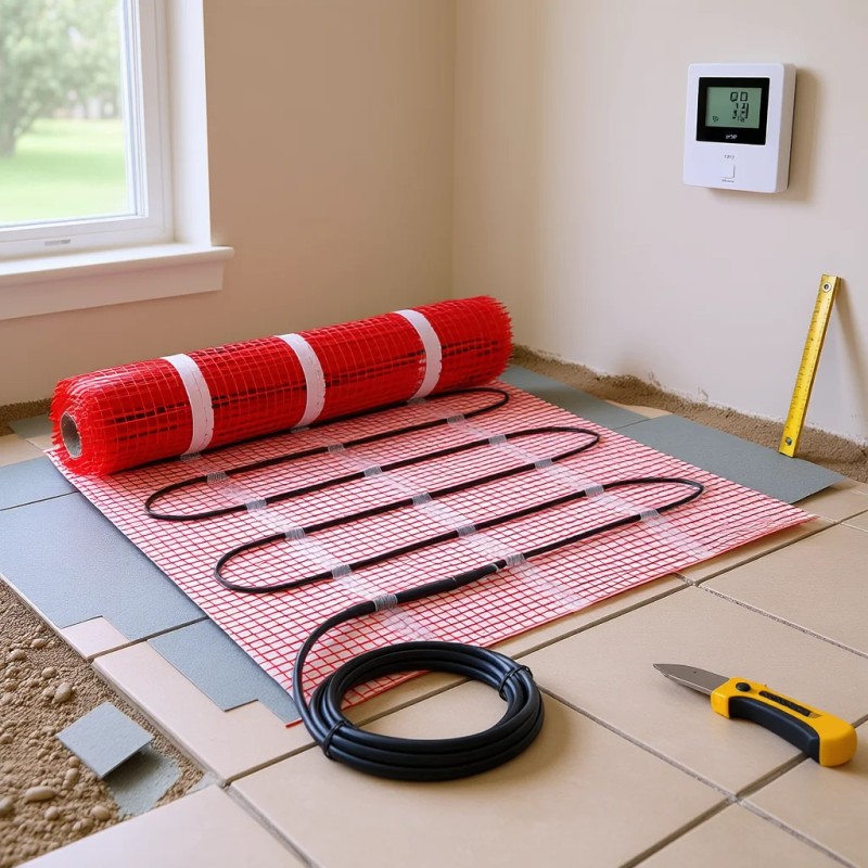 Electric Radiant In-Floor Heating Mat 20 Sq Ft Plastic 1000W