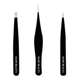 3 Pcs Professional Stainless Steel Tweezers Set for Men and Women, Precision for Facial Hair, Eyebrow Plucker and Ingrown Hair Removal (Black)