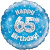Oaktree UK Oaktree 18" Happy 65th Birthday Blue Holographic, Aluminium