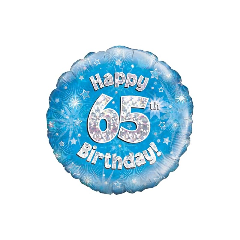 Oaktree UK Oaktree 18" Happy 65th Birthday Blue Holographic, Aluminium