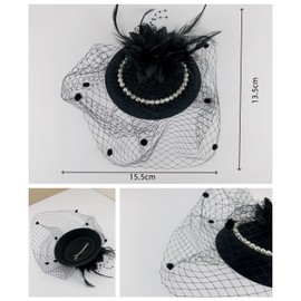 Women's Fascinators Hat Mesh Feather Tie Hat with Flower Pearl Hair Clip Retro Elegant Cocktail Tea Headbands Party Bride Wedding Church Headwear Black Rose Hair Accessories for Wedding Guest