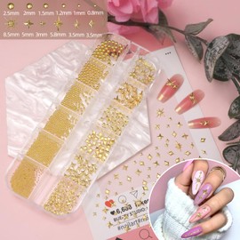 3D Gold Caviar Beads for Nail Art, Gold Butterfly Cross Nails Gems Charms, Stars Cross Bows Rivet Nail Studs, Multi Shapes Metal Caviar Rivet Nails Charms for Manicure DIY Supplies Accessories