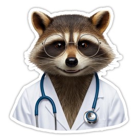 Raccoon Doctor Funny Sticker Decal, 5 inches | Water Proof | for car Bumper, Notebook, tumblers Sticker