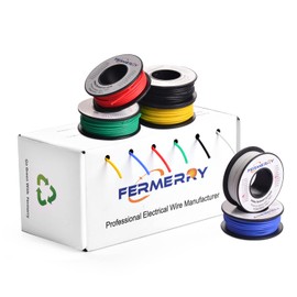 Fermerry 20 AWG Solid-Core Wire Kit, PVC-Coated, 6 Colours/15 m Each Spool, 20 Gauge, Tinned Copper Jumper Wire, Hook-up Wires