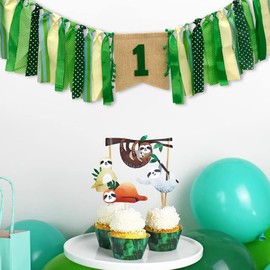 1st Birthday Banner For Baby, AULEGE First Birthday High Chair Banner, Party Theme Pull Flag for Baby 1st Birthday Party Supplies, Dark Green