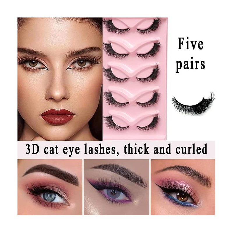 5 Pairs of 3D False Eyelashes, Cat Eye, Artificial Eyelashes,