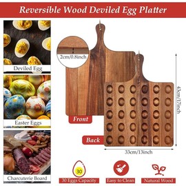 Reversible Wooden Deviled Egg Platter Deviled Egg Tray Charcuterie Board Acacia Deviled Egg Holder Cutting Board Cheese Serving Tray(13 x 17 Inch, 30 Holes) Kitchen Utensils - Color: 15 x 7 Inch, 15 Holes