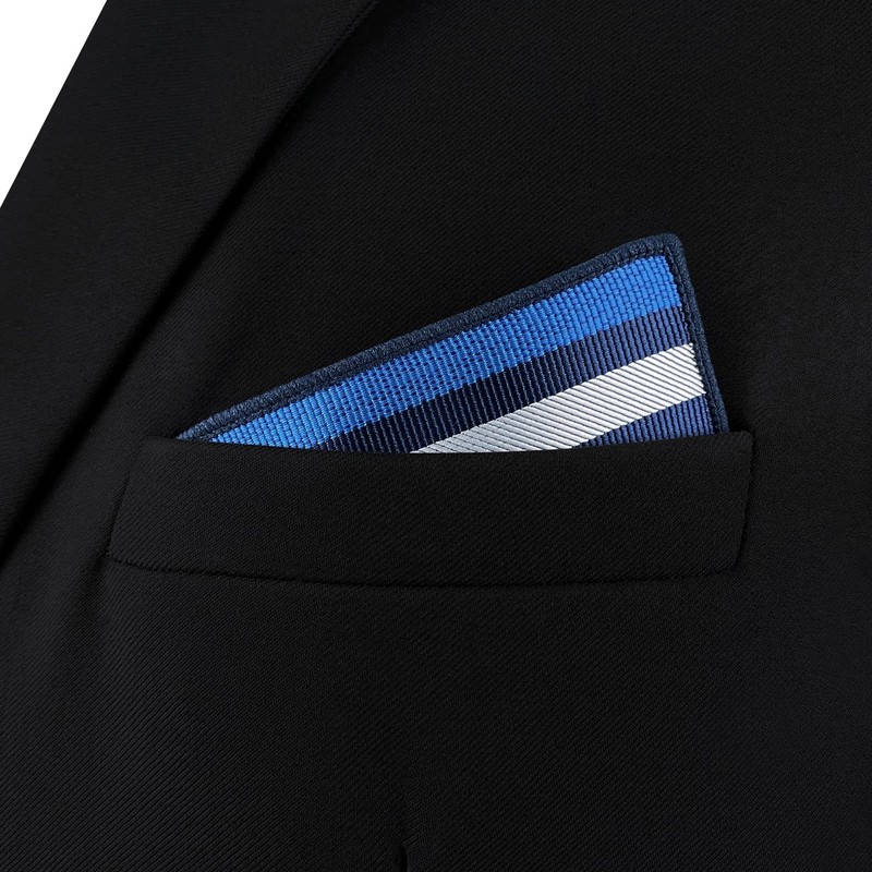 S&W SHLAX&WING Mens Pocket Square Stripes Blue Navy Royal Striped