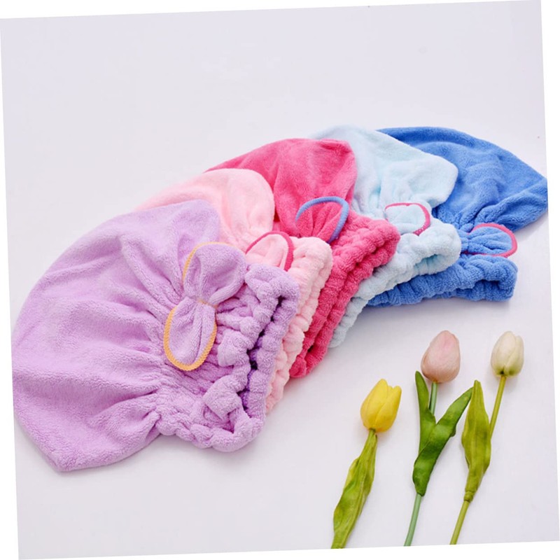 FRCOLOR Bowknot Microfiber Hair Drying Cap for Quick Absorption Lightweight