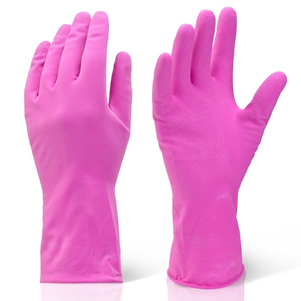 Extra Large Pink Industrial Cleaning & Washing Up Rubber Gloves - XL. Comes With TCH Anti-Bacterial Pen!