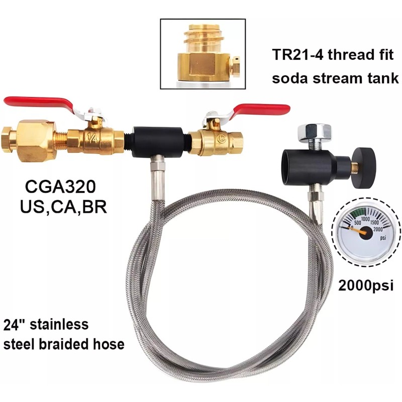 VaVoger Soda Machine CO2 Cylinder Refill Adapter Hose Soda Maker
