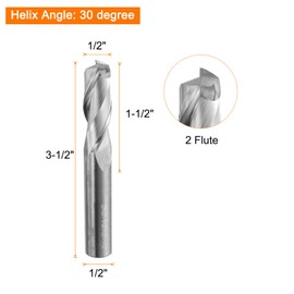 HARFINGTON Spiral Router Bit 1/2" Cut Dia 2 Flutes Up Cut End Mill Bits Milling Cutter for Wood Carving Engraving (1/2" Shank 1-1/2" Cut Length 3-1/2" Long 30 Degree Helix HRC44-46)