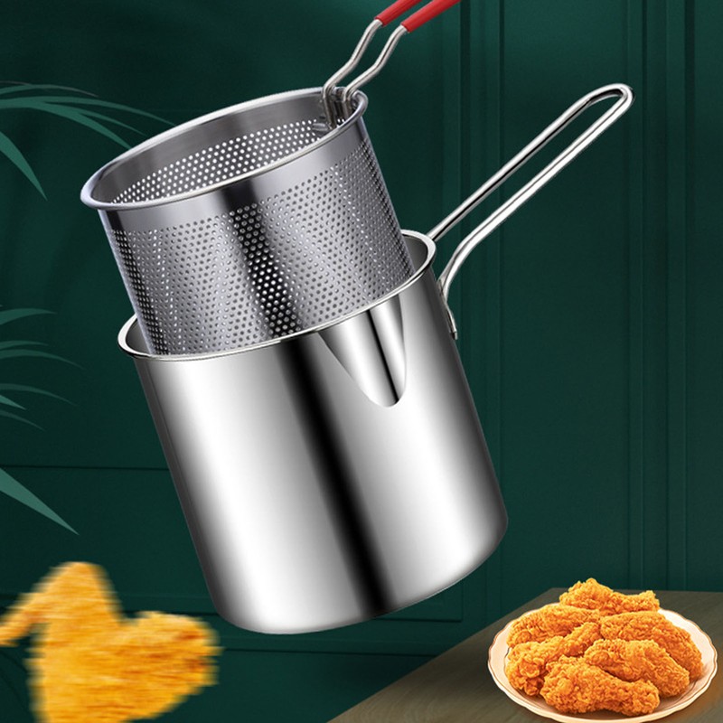 Stainless Steel Deep Fryer Pan Durable Portable Mini Long Handle
