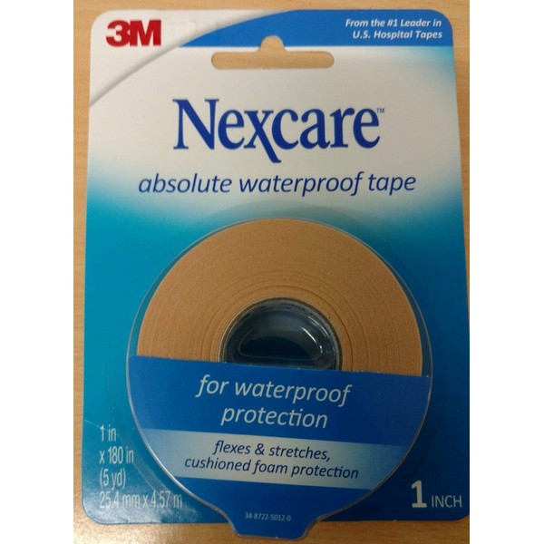 Nexcare Absolute Waterproof Wide Tape, 1 X 5 yd. Per Roll (4 Rolls)