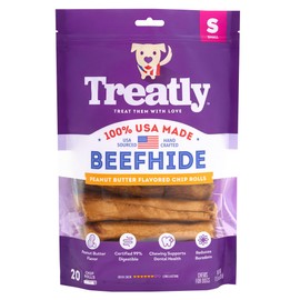 Treatly USA Beefhide Chip Rolls 5-6" Dog Chew Treats - Peanut Butter Flavor, 20 Count/1 Pack