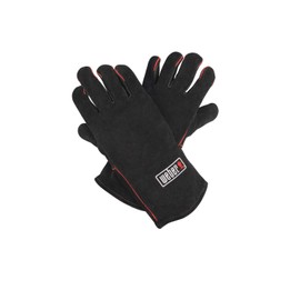 Weber Barbecue Gloves | Heat Resistant Leather BBQ Gloves | Weber Barbecue Accessories | Features Weber Red Kettle Embroidery | 2 Count (1 Pair) – Black (17896)