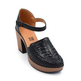 COLORES DE MEXICO MX - Mexican Genuine Leather Platform Shoes with Ankle Strap for Women - Model 103 (8, Black)