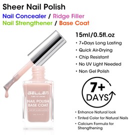 GELLEN 4-In-1 Nude Illuminating Nail Concealer Base Coat Polish, Nail Strengthener Ridge Filler, Sheer Nail Polish Smooth Strengthen Natural Nails, Quick Dry, Non UV Gel, Hema Free, Toxin Free, Vegan