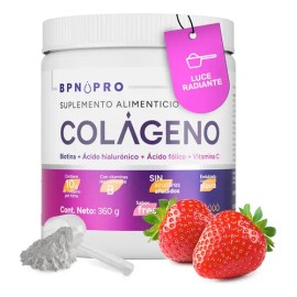 Colágeno Hidrolizado Con Vitamina C Sin Azucar en Polvo Sabor Fresa de 360g 13 ingredientes y Vitaminas para Piel y Articulaciones BPN PRO            