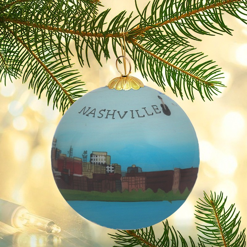 Blown Glass Christmas Ornament | Nashville, Tennessee Skyline | Hand