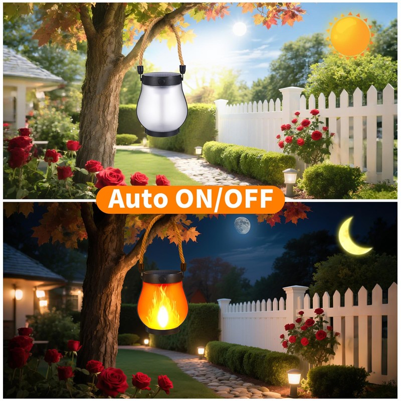 2 Pack Solar Flame Lantern Lights — Flickering Flame Hanging