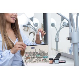 Beary Blu Cities Around the World Artwork Cosmetic Bag Series – Designed in USA, Travel Makeup Bag with Zipper, Souvenir Gift for Women, Artwork Organizer for Purse or Toiletry (Las Vegas)