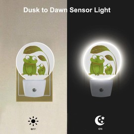 EKOBLA Frog Night Light Two Frogs Under Big Leaf Green Animal Cute Night Lights Plug into Wall for Boys Girls Room LED Round Lamp, Dusk to Dawn 0.5W Sleep Friendly