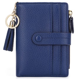 HKCLUF Small Wallets for Women,RFID Blocking Wallet Women,Bifold Slim Card Holder Zipper Coin Pocket With Tassel Keychain(Deepblue)