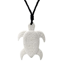 81stgeneration Women's Men's Hand Carved Bone Engraved Maori Mask Turtle Cord Pendant Necklace