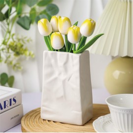 Golibra 6PCS Wooden Tulip Flowers, 7.5" Yellow Faux Tulips Bouquet, Handcrafted Wooden Flowers for Home & Office Table Decoration, Rustic Farmhouse Party Centerpieces