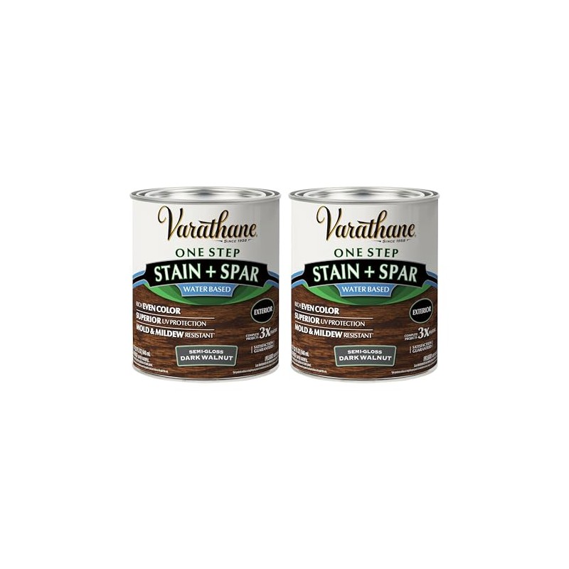 Varathane Semi-Gloss Water-Based Exterior Spar Urethane, Quart, Dark Walnut, 2