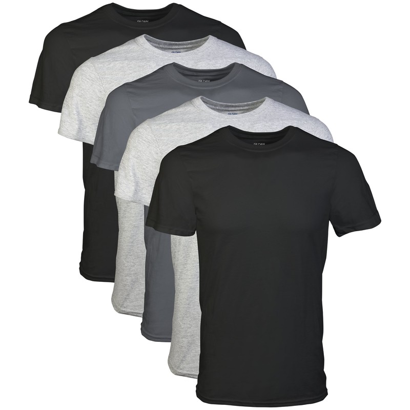 Gildan Men's Crew T-Shirts, Multipack, Style G1100, Black/Sport Grey/Charcoal (5-Pack),