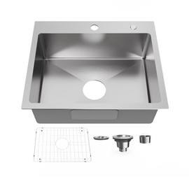 Bathenum 22" x 18" Drop in Kitchen Sink 304 Stainless Steel Single Bowl Topmount Kitchen Sink with Drain Kit and Bottom Grid, Brushed