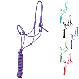 Majestic Ally 1/4" Rope 4 Knot Stiff Polyester Training Halter with 10’ Matching Lead Rope for Horses – Full (Purple, Full)