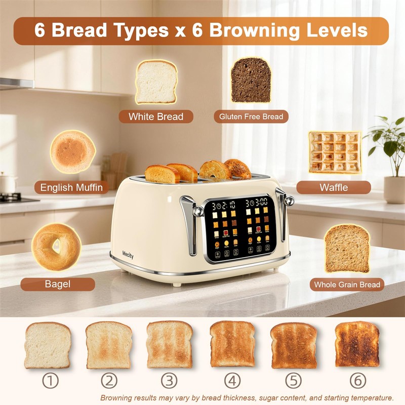 Mecity Toaster 4 Slice, Touch Screen Wide Slot Retro Toaster