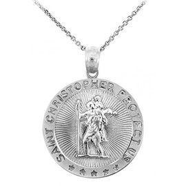 925 Sterling Silver St Christopher Medal Catholic Charm Traveler Protection Pendant Necklace, 20"