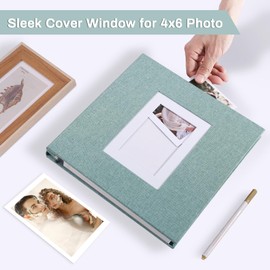 Photo Album Self Adhesive Pages Scrapbook Large Magnetic Photo Albums with Sticky Pages Scrapbooks for Wedding Baby for 4x6 5x7 8x10 Picture Photo Books 11x10.6 Green 60 Pages