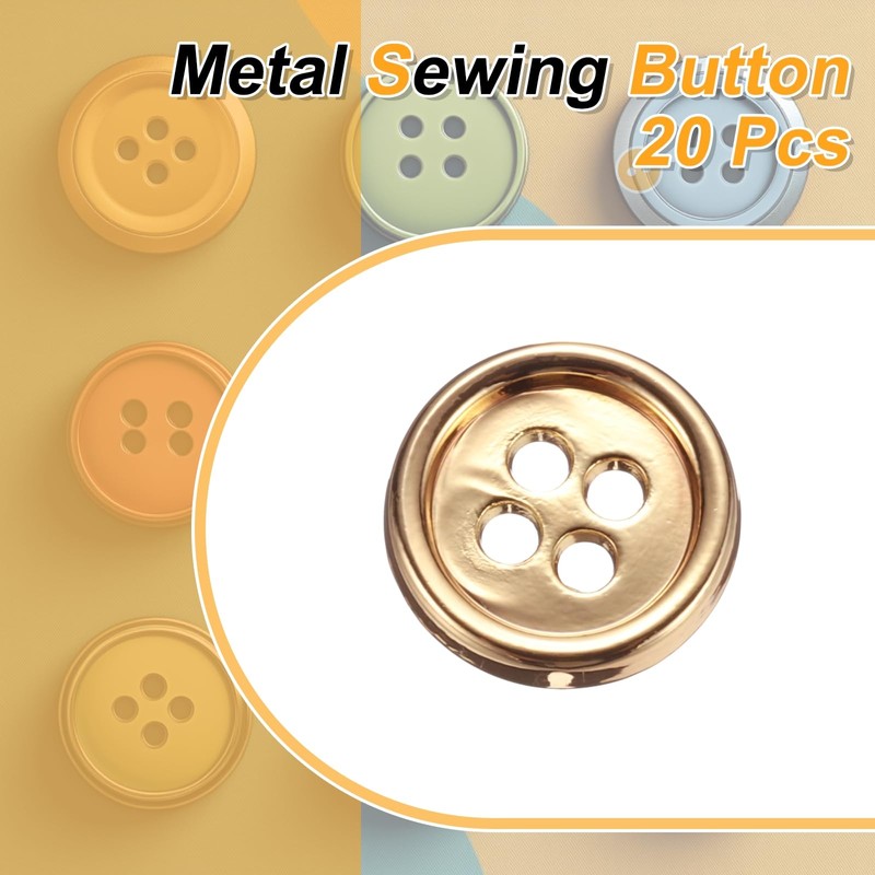 sourcing map 20pcs Metal Sewing Button, 11.5mm 4-Hole Round Suit