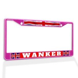 Fastasticdeals Metal Insert License Plate Frame Wanker Britain England British Weatherproof Car Accessories Hot Pink 2 Holes Solid Insert